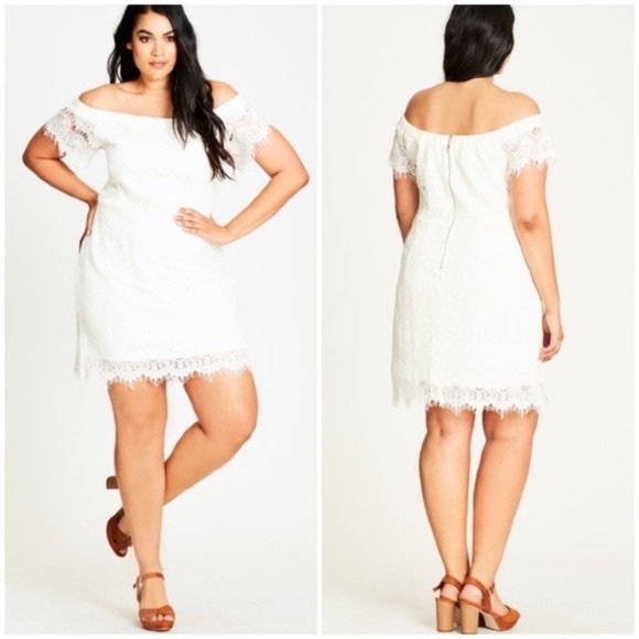 City Chic Ivory Lace Off The Shoulder Dress Size 16 - Picture 6 of 8
